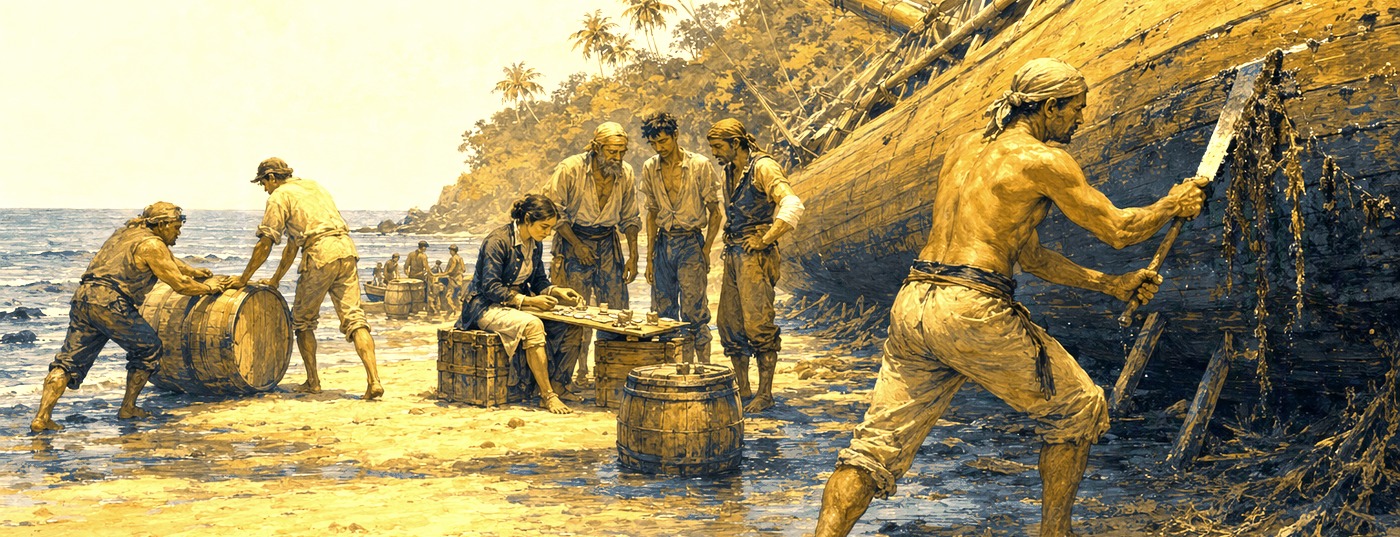 The Naval Raider – a shore crew careening a wooden ship
